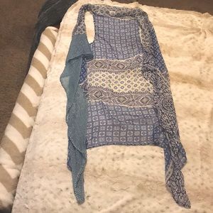 O/S classic blue pattern/print sheer long vest